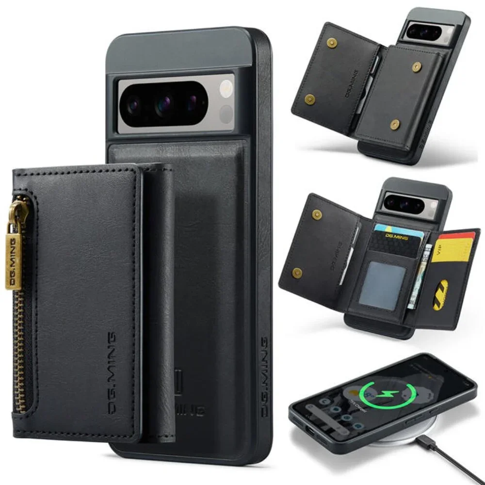 DG.MING M5 For Pixel‎ 8 Pro Magnetic Detachable Zipper Wallet Case RFID Blocking